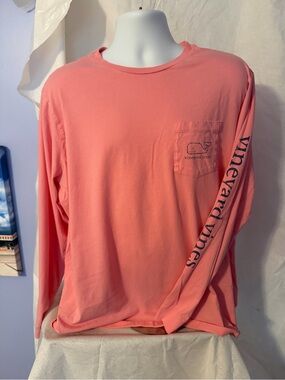 Vineyard Vines Men’s Coral Pink Long-Sleeve Pocket Tee